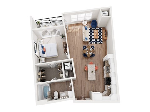 Floor plan for 1 bed, 1 bath, 867 sqft